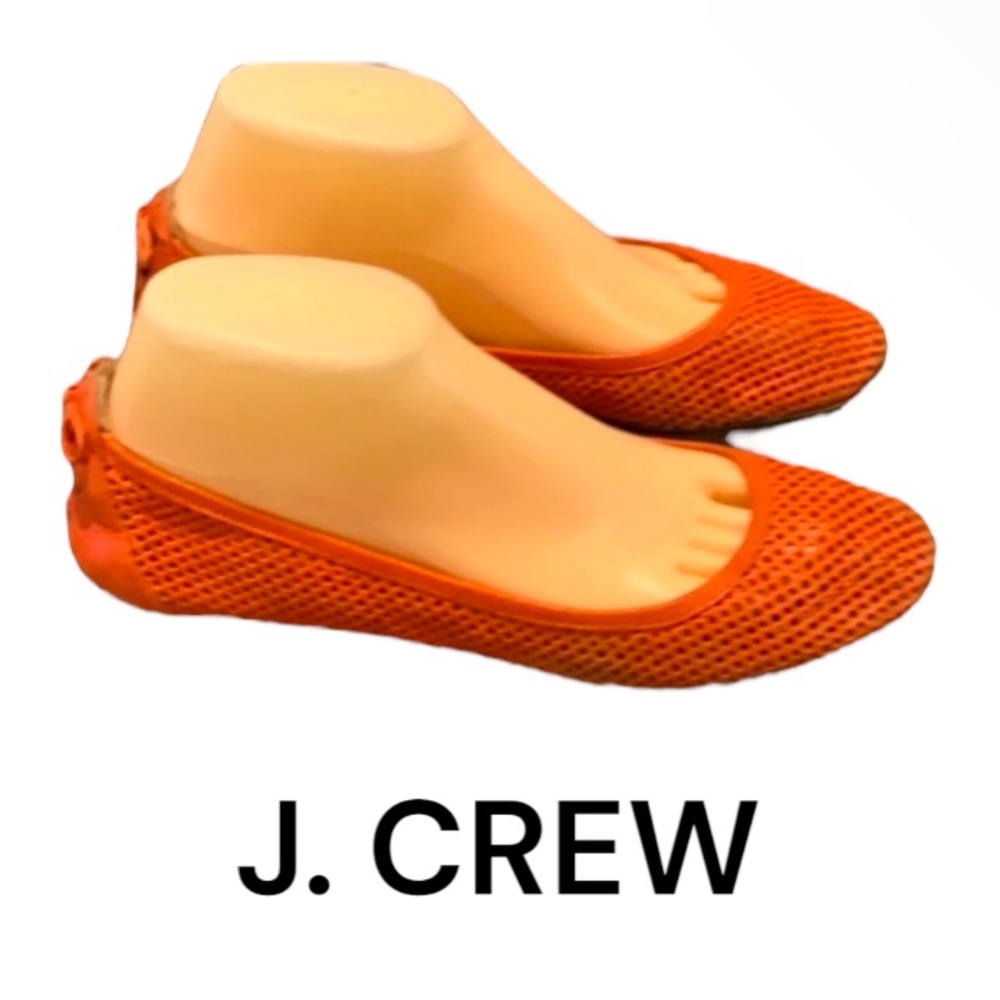 Authentic J. Crew designer signature orange leather flats sz 8.5